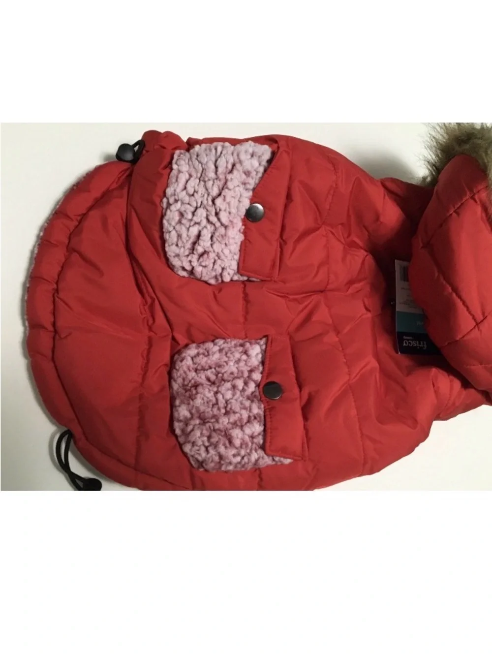 Frisco L Dog Winter Coat Red Parka Faux Fur Trim Hood Faux Sherpa Lined Jacket